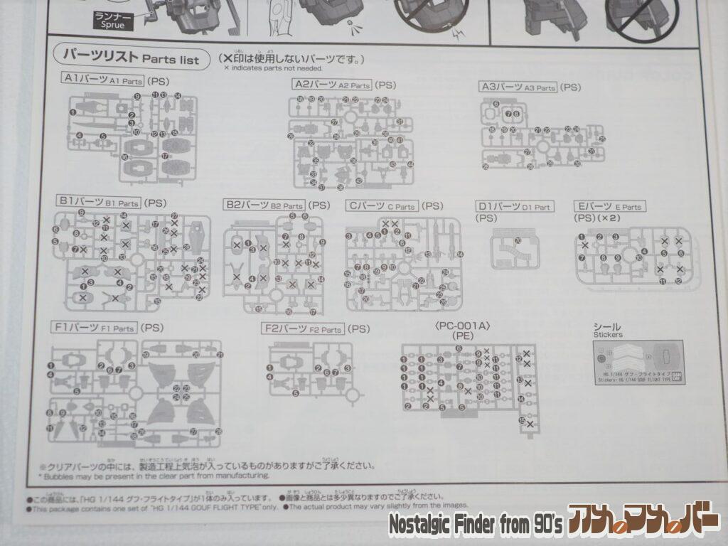 1/144 グフフライトタイプ パーツリスト