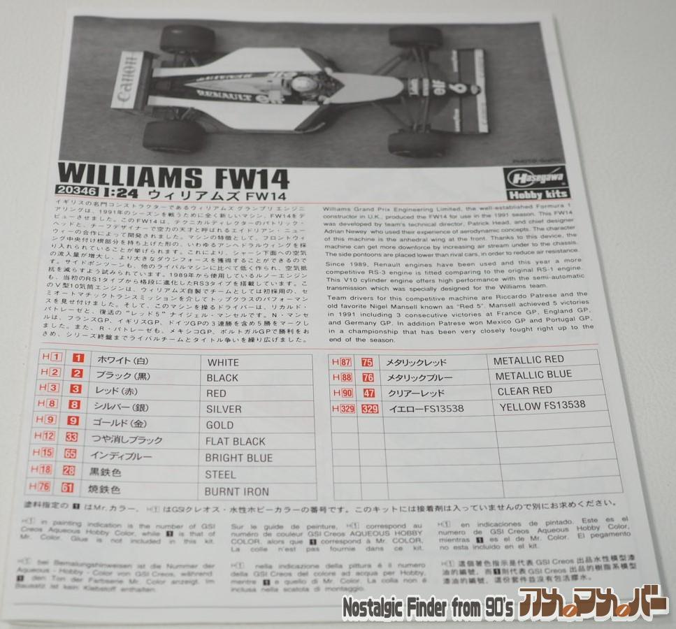 1/24 ウィリアムズ FW14 説明書