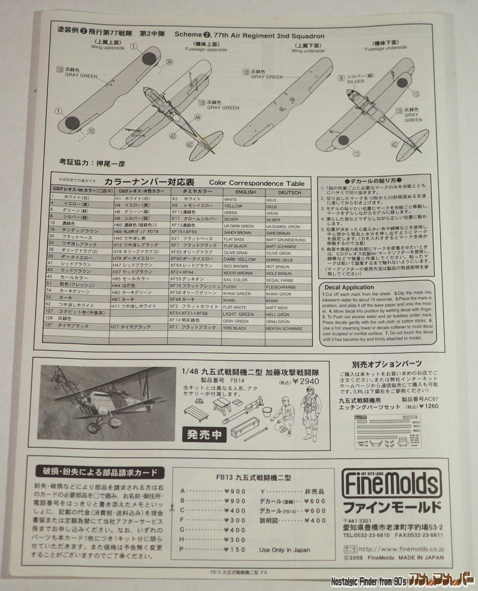 1/48 九五式戦闘機二型 説明書02