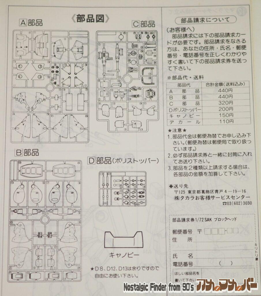 タカラ 1/72 ブロックヘッド 部品図