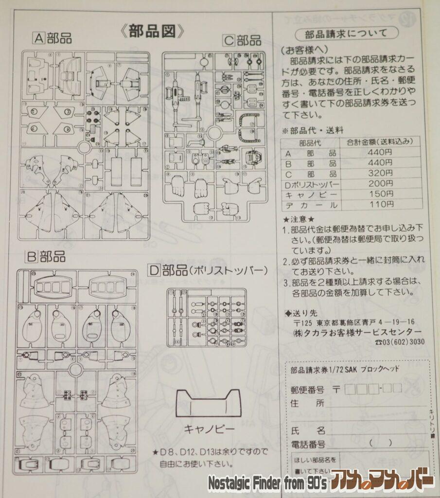  タカラ 1/72 ブロックヘッド 部品図