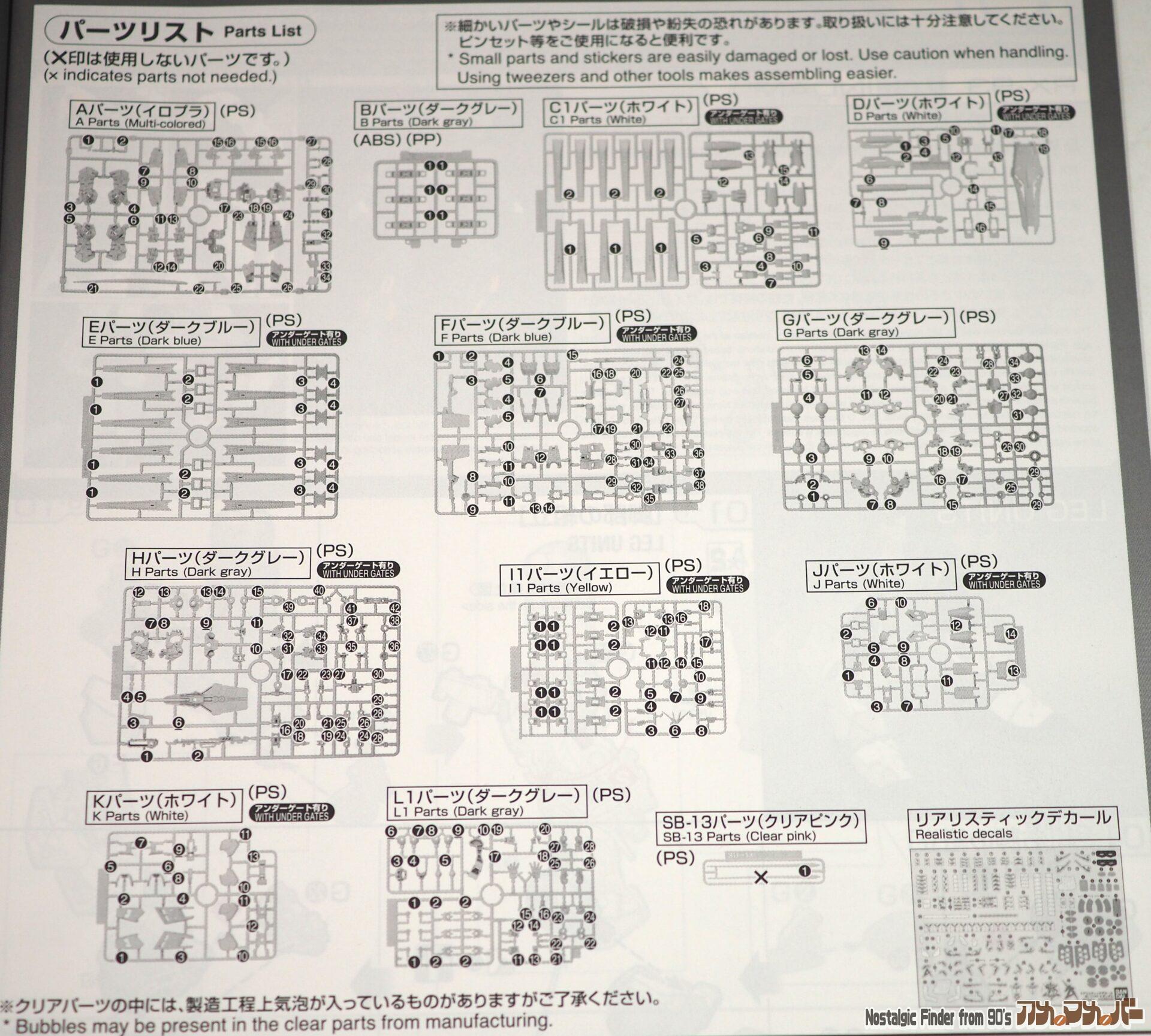 RG 1/144 νガンダム チタニウムフィニッシュ 部品図