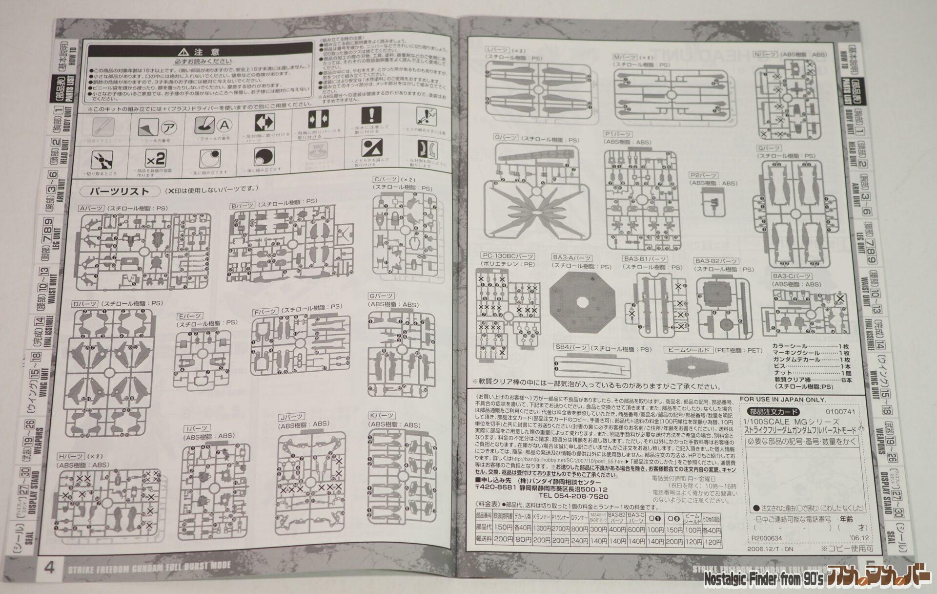 MG 1/100 ストライクフリーダム フルバーストモード 部品図